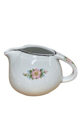 Vtg HALL’s Rose White floral design MCM Creamer with Pink Rose Motif ceramic